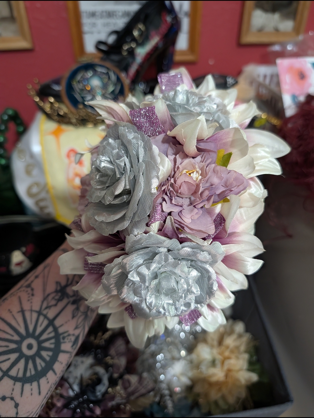 Pink & Silver Floral Hair Clips - Sparkling Petal Accents - Picture 11 of 12